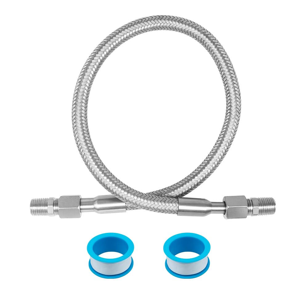 1/4" NPT Compressor Jumper Hose 20", 304 Stainless Steel Braided Flex Hose with JIC-4 Adapter, Industrial-Grade Air Line Connector