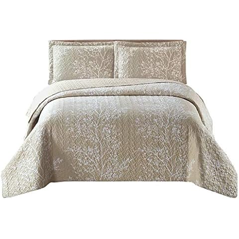 Royal Tradition Odette-Beige Reversible Coverlets, California King Over-Sized 3pc Quilt Set (110-Inch Wide x 96-Inch Long) Lightweight Bedspread Cover