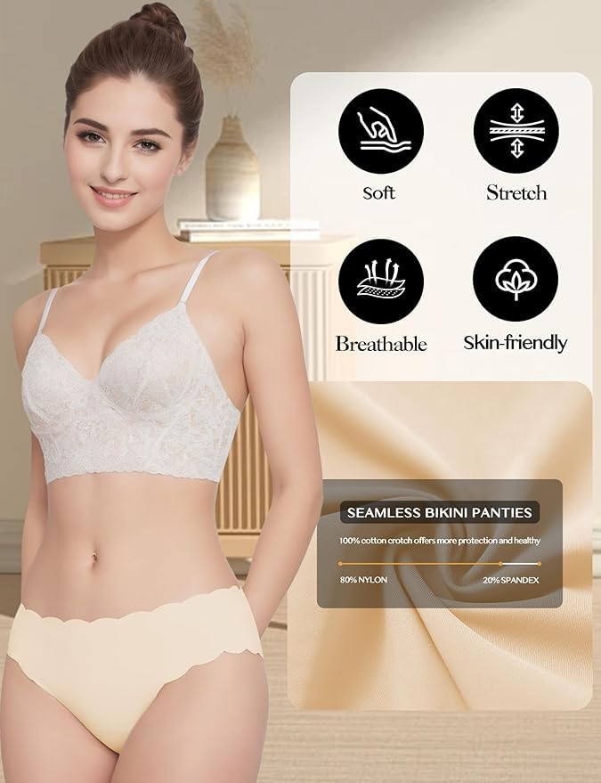 Seamless Underwear for Women, No Show Bikini Panties, Sexy Low Rise Hipster Wave Edge2