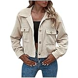Generic Damen Kurz Cordjacke Corduroy Vintage Kurzjacke Lange Ärmel Outwear Winter Frühling Herbst Top Outwear Mode Langarm Retro Casual Jacke, M, Beige