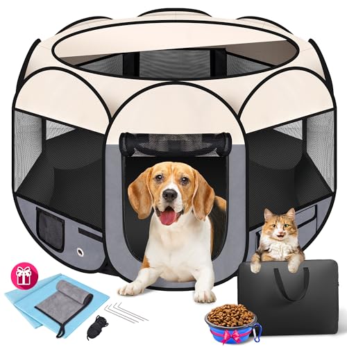 36" Foldable Pet Playpen for Medium/Small Dogs, HOMAGICO Pet Playpen for Indoor Cats Enclosed,Portable Dog Playpen Outdoor Tent Crate with Carrying Case,Water-Resistant and Removable Shade C