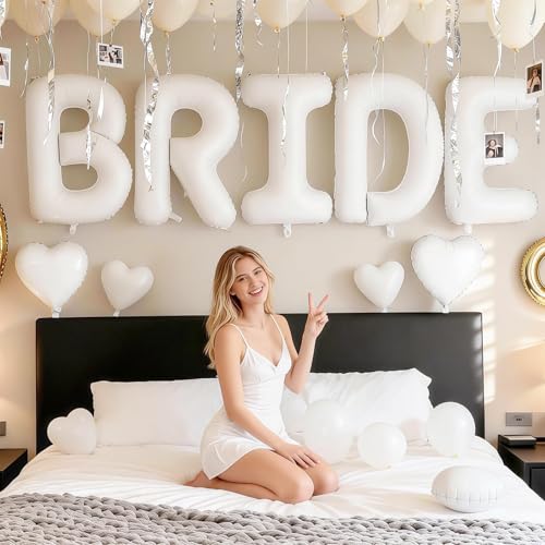 Image of 40 Inch White BRIDE Letter Balloons, Bride to Be Bridal Shower Decorations
