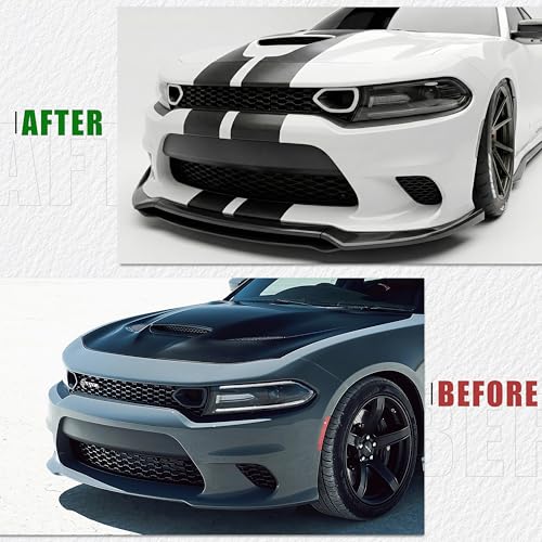 Front Bumper Lip Compatible with 2015-2023 Dodge Charger SRT/Hellcats/Scat Pack,GT-V Style ABS Front Splitter Lower Protector AMPP Front Air Dam Chin Spoiler Splitter Gloss Black - Image 5