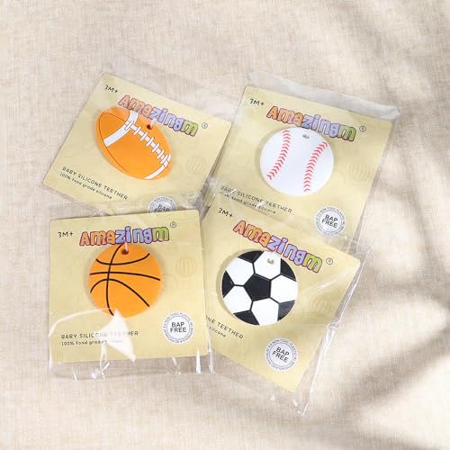 Image of Sports Ball Series Baby Teething Toys,Food Grade Silicone Chew Teether for 3 Months+ Infant Boy and Girl,Toddler Sensory Chewing Teether,BPA Free (American Football)