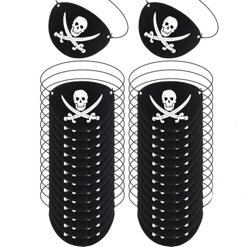 Patches de olho de pirata, 24 peças Halloween máscara de olhos remendo de caveira de um olho de feltro ajustável remendos de olho pretos para adultos crianças festa de cosplay disfarce de disfarces