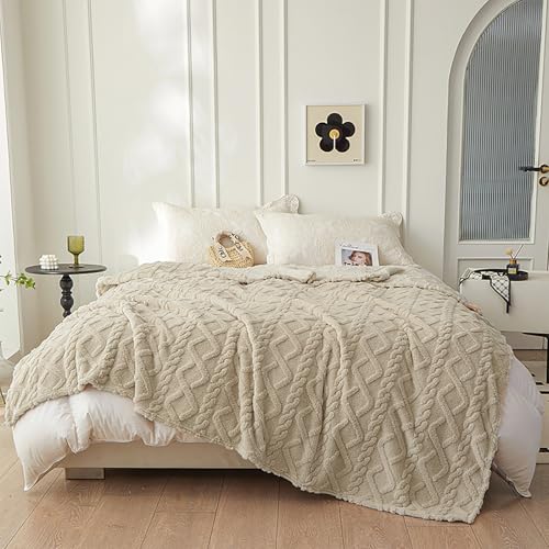 Hengrongshen Kuscheldecke Flauschig, 150x200 cm, Weiche Warme Jacquard Kuscheldecken, Sofadecke Kuschelig, Dicke Kuscheldecke für Bett, Sofa, Schlafzimmer, Büro (Khaki)