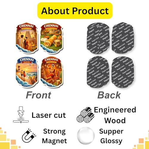 Image of Regalo Casila Chennai Tourism Souvenir Fridge Magnets Set of 4 Spiritual City Food Flavours Beach Life Culture Arts Tamil Nadu Decorative Refrigerator Magnets