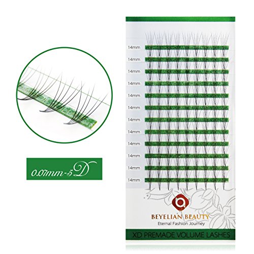 BEYELIAN Premade 5D Eyelash Extensions Volume Fans Lashes Express Lash Extensions (0.07mm 14mm C Curl 108 pcs)