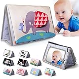Baby Mirror Tummy Time with High Contrast Soft Baby Crinkle Book, Infant Montessori Sensory Toys for