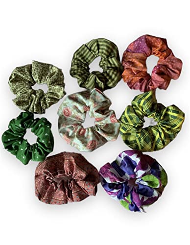 Handmade Multicolored Assorted Print Elastic Hair Tie Scrunchie Set of 8