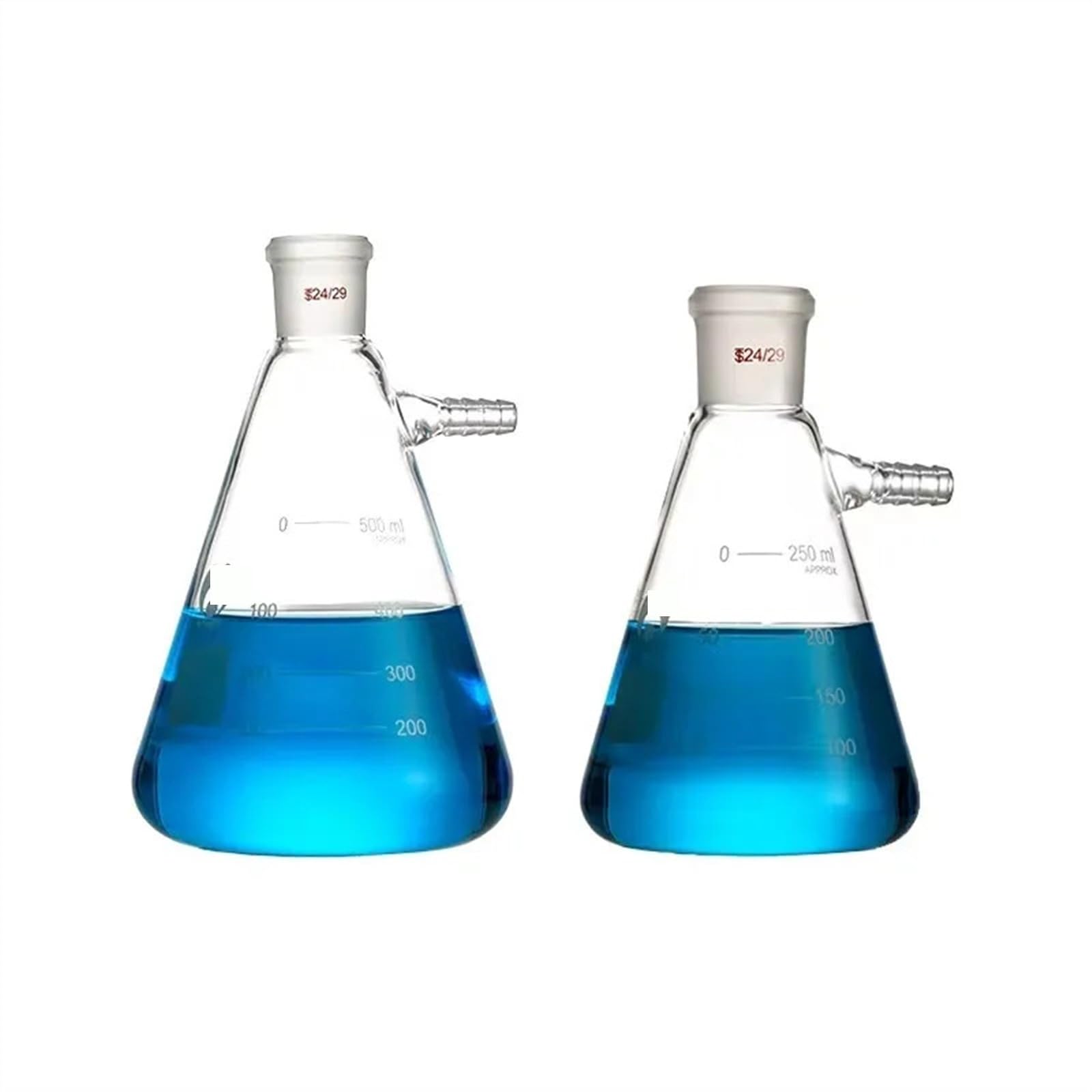 Frasco de vidrio for laboratorio, matraz succión filtración boca molienda al vacío 25 ml a 2000 con boquilla superior(2000ml caliber24)