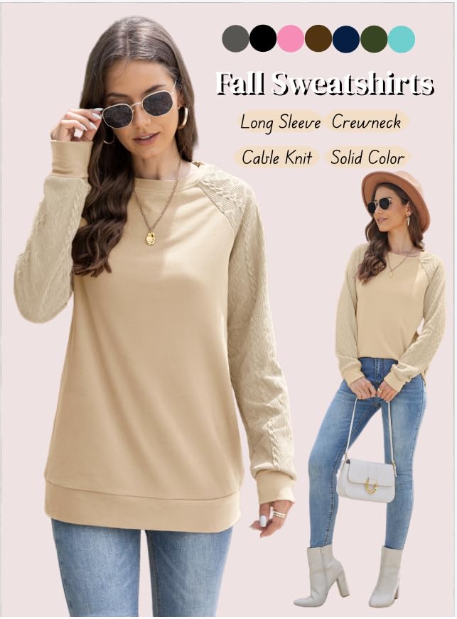 Image of Bluetime Women's Long Sleeve Sweatshirts Fall Crewneck Tunic Tops Casual | Loose Fit, Cable Knit, Fashion, Lightweight, Trendy, Solid Color, Plain Pullover, Oversized, Sweater