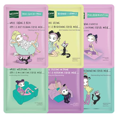 6Pcs Sheet Masks，Hydrating Face Mask Set for Teenage Girls，Face Mask Skincare，Moisturising and Firming Nourishing Face Masks - Soothing Sheet Face Mask