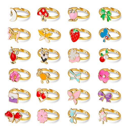 Hifot kinderringe mädchen Prinzessin Schmuck Set 24 Stück Kristall Verstellbare Ringe für Mädchen mit Herzformkasten Girl Dress up Rings Fingerringe - Zufälliger Stil