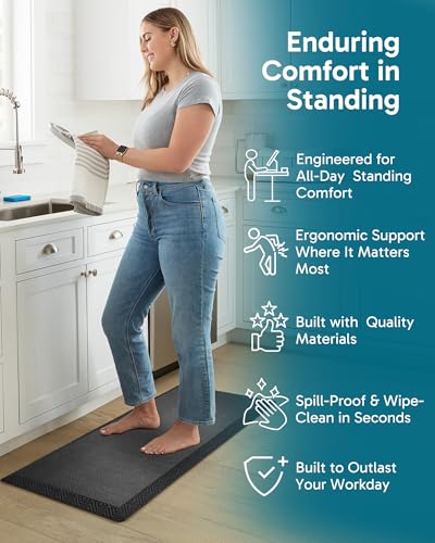 Image of Ophanie Anti Fatigue Cushioned Mat, 3 /4 inch, 20x48 Anti Fatigue Cushioned Mat,Kitchen Rugs,Waterproof,Comfort Ergonomic Standing Mat for Office,Home,Sink with 99+ Pairs of Anti-Slip Bottom Ridges