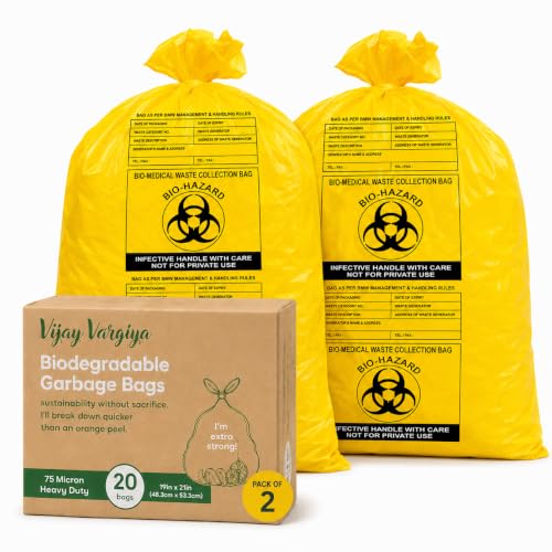 Image of Heavy Duty Biohazard /Bio-Medical Waste Bags | 75 Micron Hygiene Bio Waste Bags | Printed, Leak-Proof & Medical Grade | 19 x 21 Inches | Yellow | Pack of 40