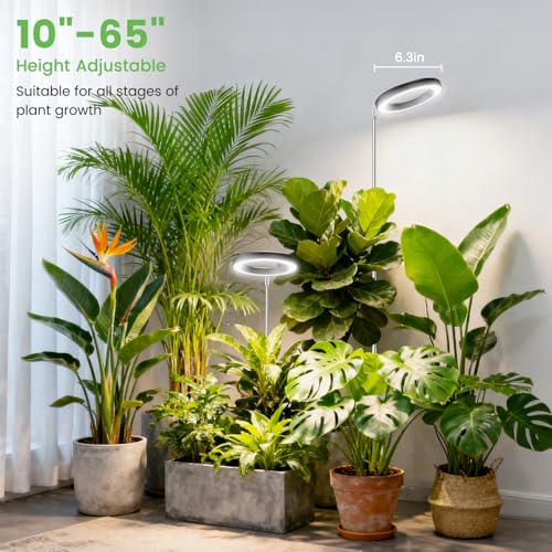 Image of Aokrean 6.3in Grow Light, 80LED Full Spectrum Plant Light for Indoor Growing, Height Adjustable 10 inch-65 inch, Auto Timer 6 /12 /16H, 3 Optional Spectrums, Idea for Large Plant, 5V, Black, 2 Pack