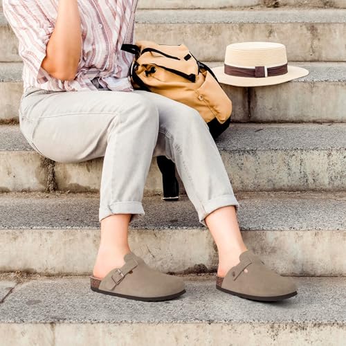 Image of ODOLY Genuine Suede Clogs for Women Men Soft Cork Footbed Leather Mules Comfort Potato Shoes with Arch Support