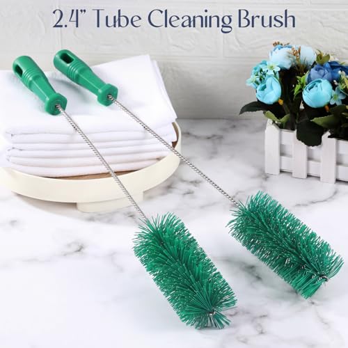 Image of Baderke 2 Pcs Drain Brush Pipe Cleaning Tube Brush, Green, 19.7 x 2.4 Inch | Nylon Long Tube Cleaner, 2 Inch Drain Scrubber, PVC Shower Pipe Brush for Kitchen Sink, Water Bottle, Flexible Cleaning Tool