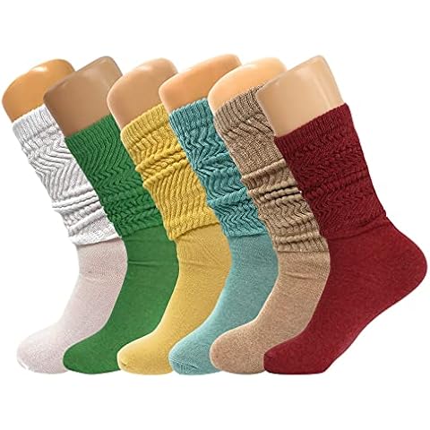 AWS/American Made 6 Pairs Colorful Scrunch Socks Shoe Size 5 to 10 (White-Forest Green-Limone-Aqua Green-Beige-Hibiscus) Cover