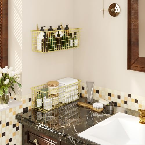 Cestas de alambre de metal dorado extragrandes para almacenamiento de aperitivos en pared 7