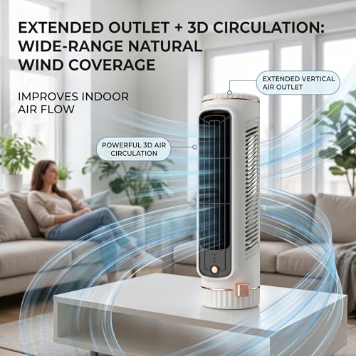 Climatiseur tour blanc avec circulation d'air 3D et mini ventilateur portable sans pales
