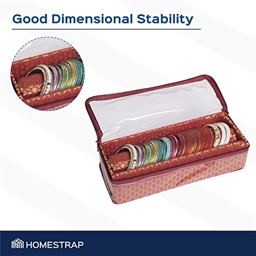 Image of HomeStrap Set of 1 Brocade Design Single Rod Storage Bangle Box for Women /Chudi Organizer Holder with Transparent Top (Maroon)