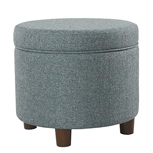Image of Homepop Home Decor | Upholstered Round Storage Ottoman | Ottoman with Storage for Living Room & Bedroom, Teal Tweed Large
