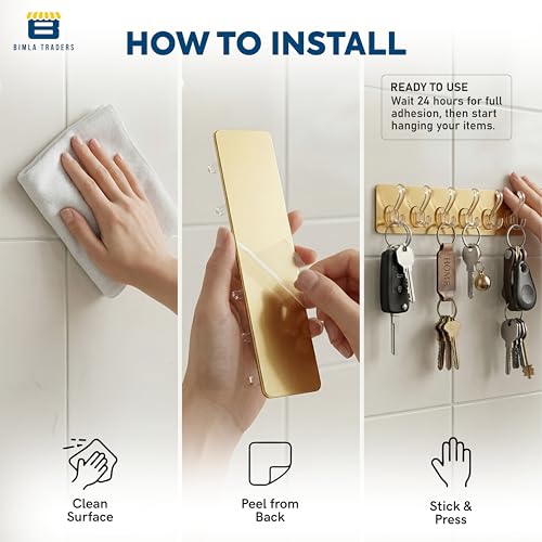 Image of Waterproof Stick on Adhesive Wall Hooks 1 Set of 6 Pcs - Heavy Duty Hooks for Photo Frames, Wall Clocks, Keys, Hanging Robe |No Damage, Easy Installation |Smart Storage Solution | Gold