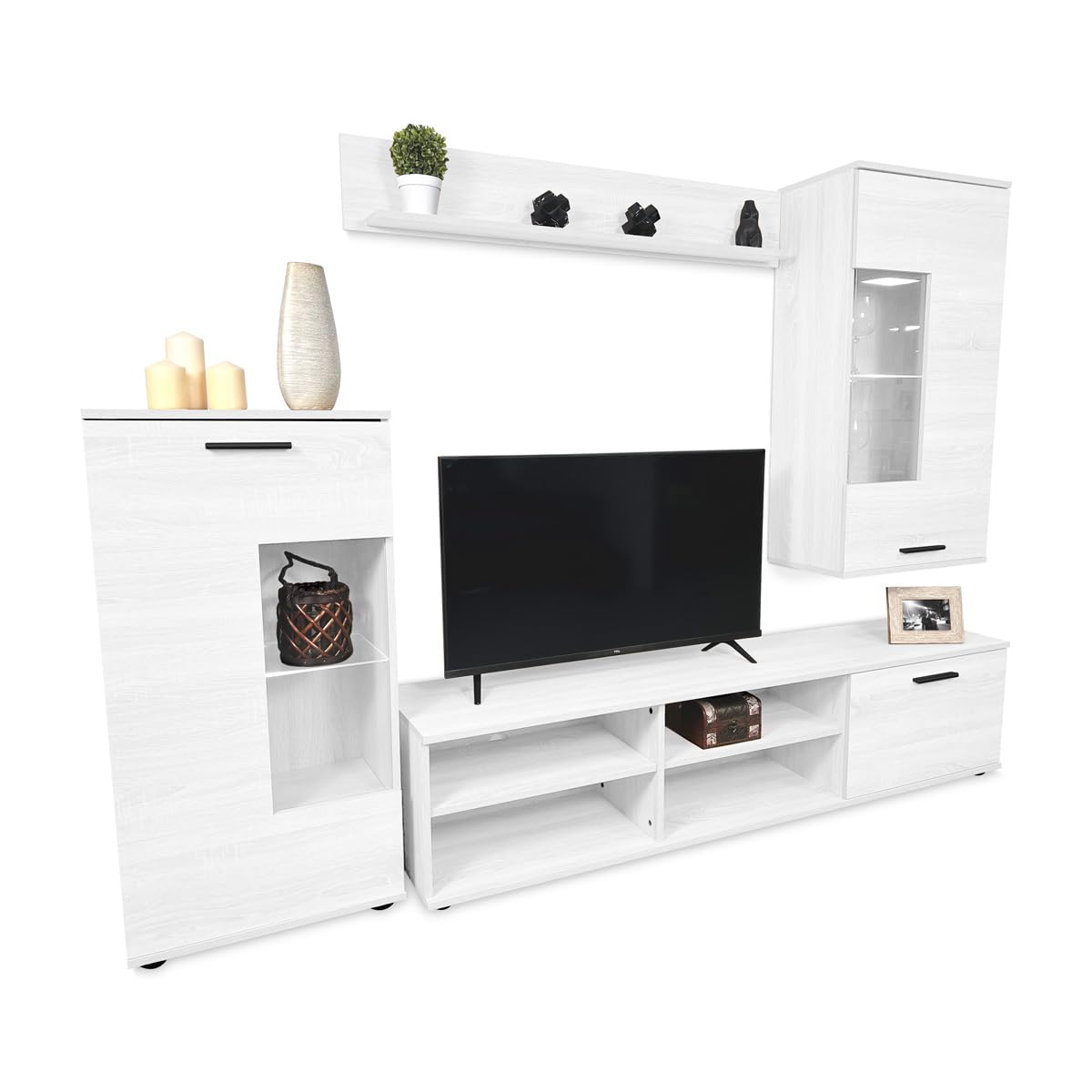 Somnia Descanso - Mueble de Salón Moderno con Leds, Módulos de Comedor, Modelo Gustav, Acabado en Andersen, Medidas: 229 cm (Ancho) x 200 cm (Alto) 38 cm (Fondo)