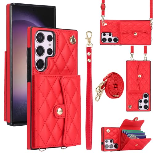 Pochette téléphone rouge à bandoulière Samsung Galaxy S25 Ultra idéale pour vos sorties en ville