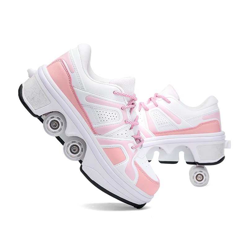 Roller Skates for Women - Retractable Roller Shoes 2-in-1 for Indoor & Outdoor Skating with Adjustable Wheels