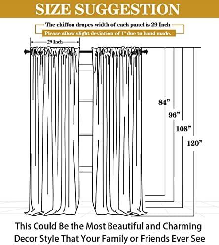 White Chiffon Curtain for Backdrop Sheer Curtains 2 Panels -2.5FTx10FT Chiffon Fabric Drapes 120 Inches Chiffon Wedding Backdrop Curtains For Living Room White Polyester Photography Backdrop Drapes