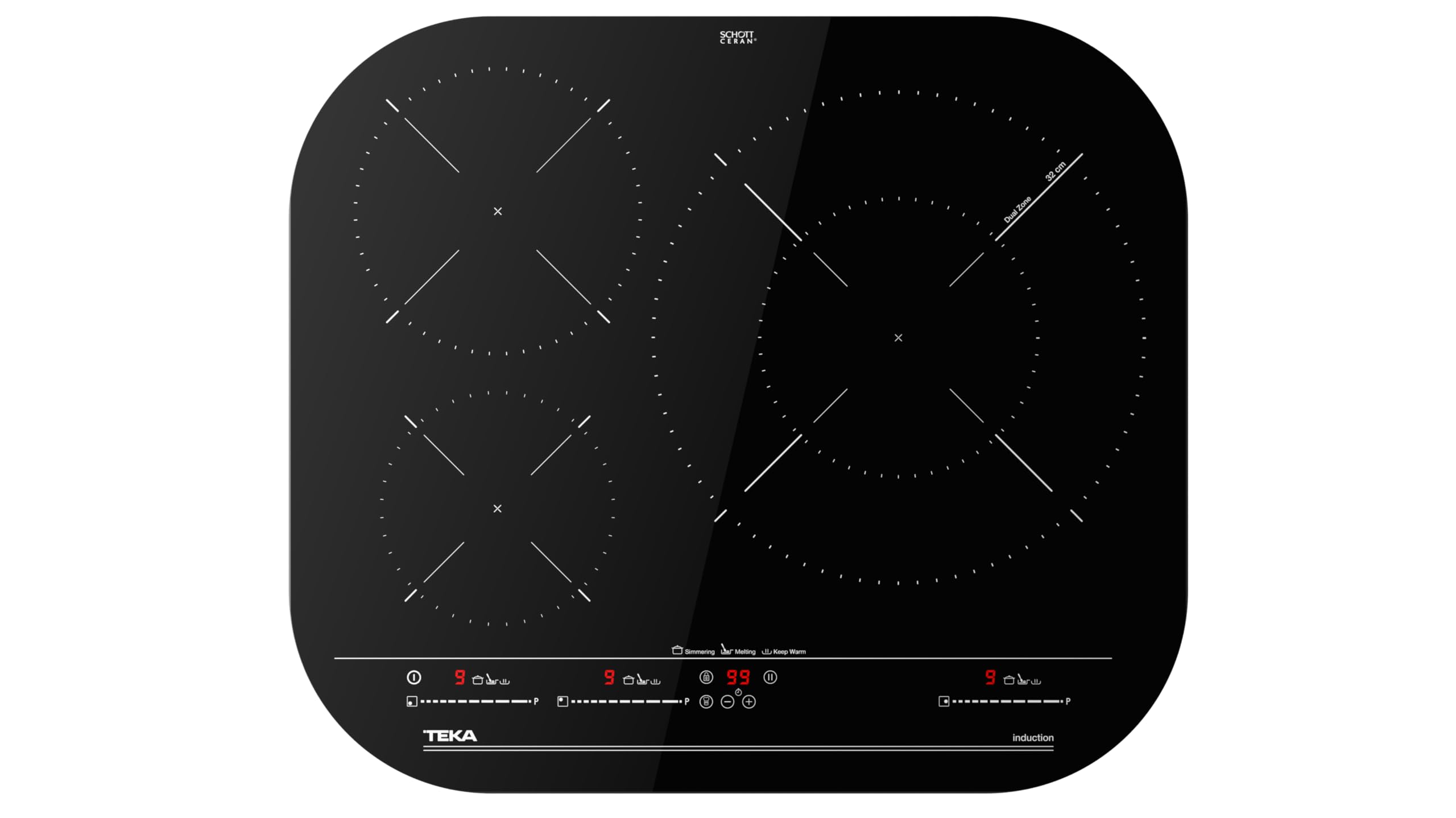 Teka Induction Hob 60 cm, 3 Zones, Touch Control Multislider, Power Plus, XL Paella Zone, Stop & Go, Round Glass Finish, Ceramic Glass, IKC 63320 MSP