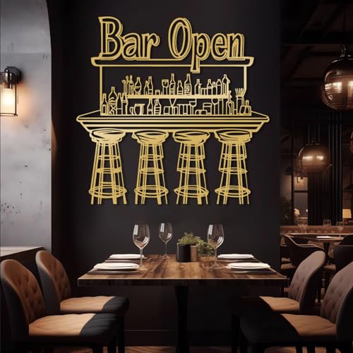 Arte de Pared de Barra de Metal Negra Abierta para Bebidas, decoración de Pared de Arte de cóctel Vintage de Metal, decoración de Arte de Comedor y Cocina para Sala de Estar, Dormitorio, Pas