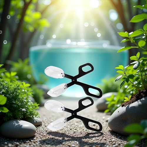 2Pcs Black Reptiles Feeding Scooper Poop Cleaning Clamp Spoon-shaped Tips Feeder Tweezers Aquarium Tank and Terrarium Cleaning Tool, For Lizard Tarantulas Reptile Supplies Reptiles and Amphibians