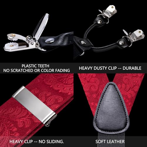 Image of YOHOWA Men Suspenders 6 Clips Strength Adjustable Y Braces Pre-Tied Bow Tie Set Formal Wedding Party