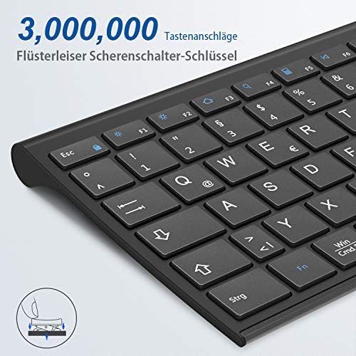 iClever Tastatur kabellos, 2.4 GHz Wireless Funk Tastatur mit Aluminium-Gehäuse, wiederaufladbar, Deutsches QWERTZ Layout, leise Flüster-Tasten, kompatibel mit PC, Laptop, Desktop & Windows 10/8/7 6