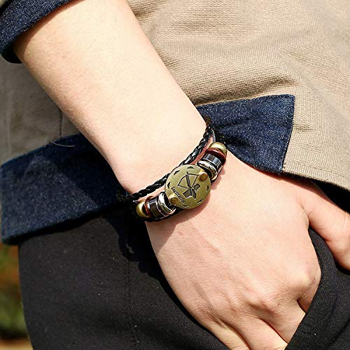 Image of Young & Forever Zodiac Sign Multi-Strand Genuine Leather Bracelet for Men & Boys - Adjustable Tribal Wristband with Antique Metal Charm