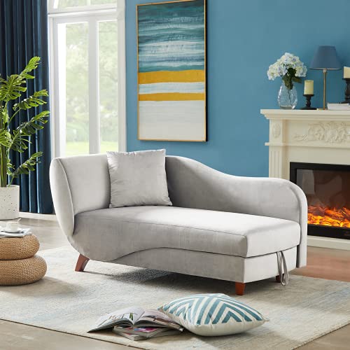 Storage Chaise Lounge, Modern Velvet Chaise Lounge with Wood Legs, Indoor Ultra Comfortable Open Fold Spa Sofa Recliner Couch Chair Long Lounger for Bedroom, Office, Living Room (Grey) Storage Chaise Lounge, Modern Velvet Chaise Lounge with Wood Legs, Indoor Ultra Comfortable Open Fold Spa Sofa Recliner Couch Chair Long Lounger for Bedroom, Office, Living Room (Grey)