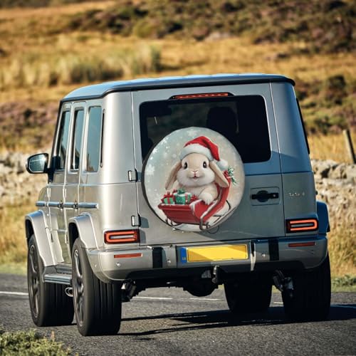 Image of Christmas Bunny Spare Tire Cover Winter Weatherproof Universal Wheel Protectors Christmas New Year Wheel Covers for Rv Camper Travel Trailer SUV Truck 17 Inch Holiday Xmas Decor
