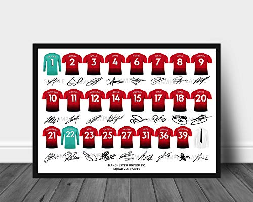 Manchester United Full Squad Team Signed Printed, Autographs A4 Photo Print Photograph Autographed Poster Jersey Shirt Gift Present Xmas Christmas Birthday New for 2018-2019 Season