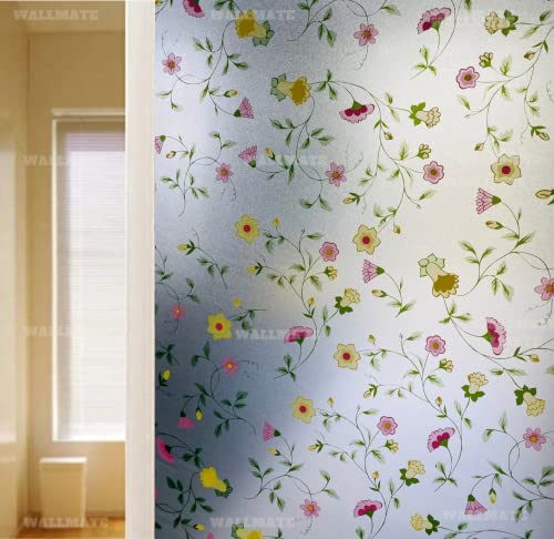 Image of WALLMATE Self Adhesive Window Film Frosted 3D Glass Door Window Frosted Film for Home /Office /Bathroom & Living Room Multicolor Frosted Film (16 x 175 Inch, Bail Flower)