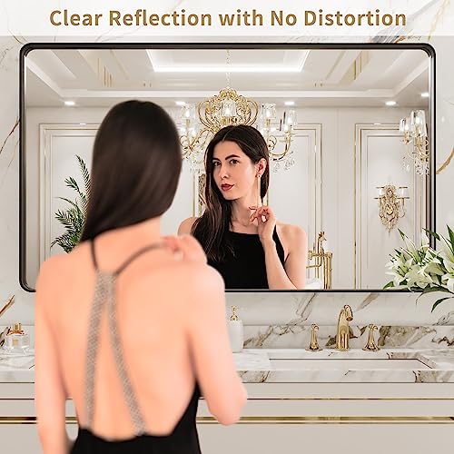 LOAAO 50X30 Inch Black Metal Framed Bathroom Mirror for Wall, Matte Black Bathroom Vanity Mirror Farmhouse, Large Rounded Rectangle Mirror, Anti-Rust, Tempered Glass, Hangs Horizontally or Vertically