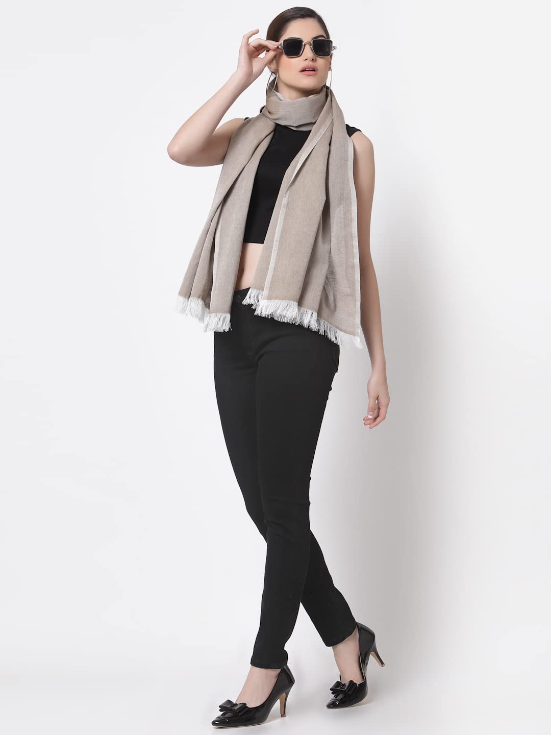 Brown Solid Handwoven Cotton Full Size Stole | ARST-1004-Brown-image-16
