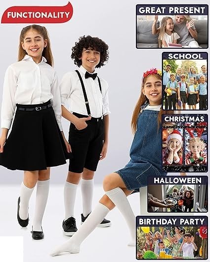 WKLOUYHE Kid's Knee High Cotton Socks for Girls Boys and Toddlers, Solid Color Long School Uniform Socks_Pack Of 04,White_16-17 Years 3