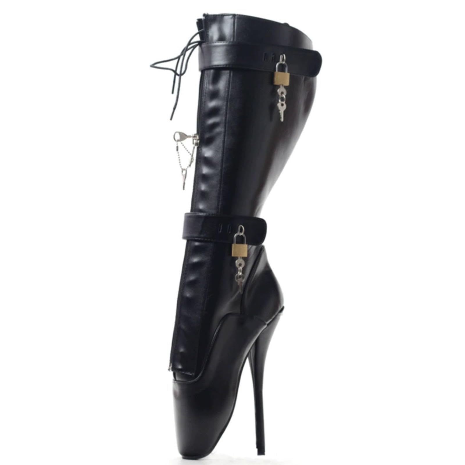 Talons Hauts 18 Cm Chaussures de Ballet Brevet en Cuir de Cuir Moyen de Veau avec Serrures,Black-42