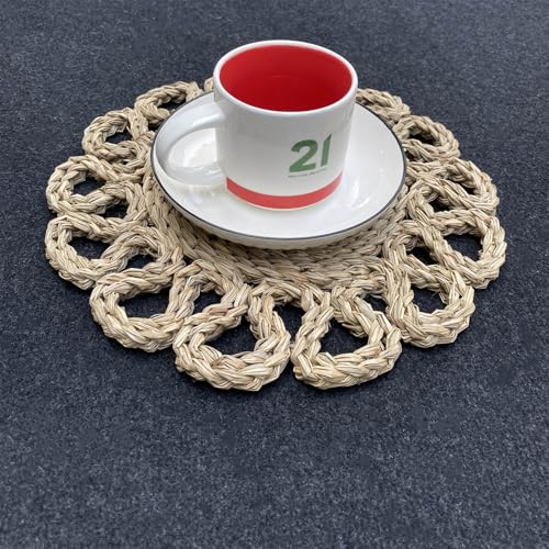 Image of Laquedecraft 13.8 inch Set of 6 Seagrass Placemats | Boho Woven Rattan Table Mats | Farmhouse Wicker Spring Plate Chargers Like Water Hyacinth, Seagrass for Wedding, Party, Christmas, Events
