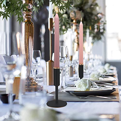 wooloow Kandelaars, set van 2 stuks, zwart en goud, creatieve kaarshouders van metaal voor staafkaarsen en puntige kaarsen, decoratieve kandelaar met kurkmat voor tafeldecoratie, bruiloft, eten, Kerstmis, herbruikbaar - Image 3