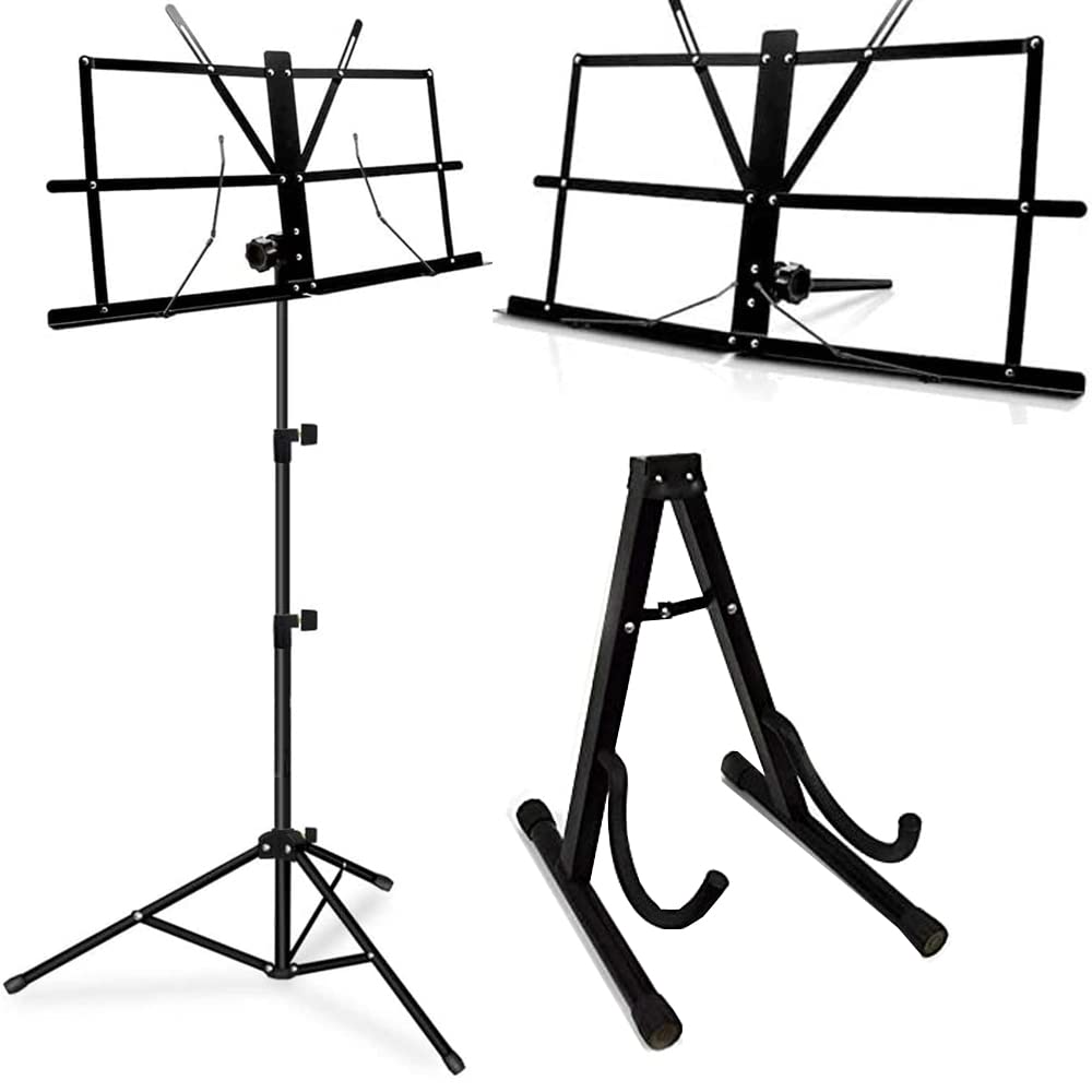 Music Stand, 2 in 1 DualUse Folding Sheet Music Stand & Desktop Book